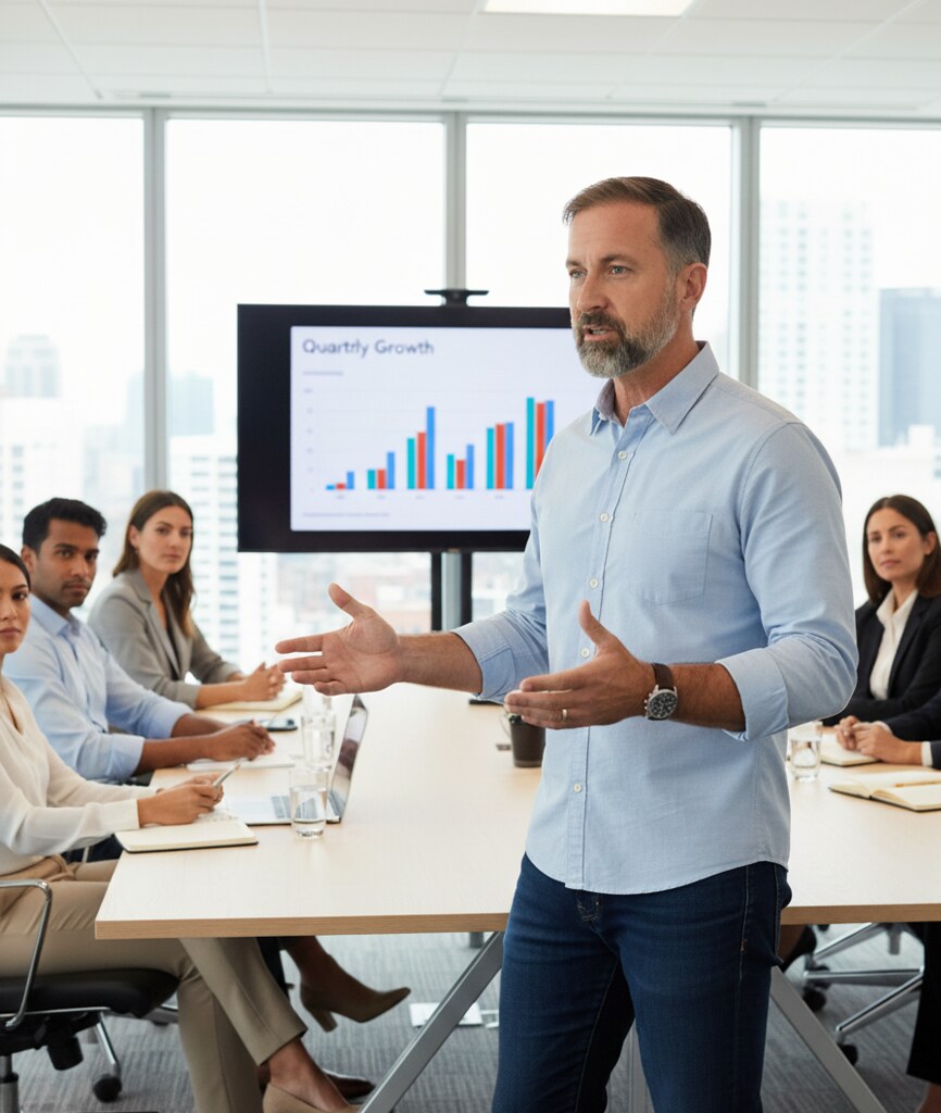 Shaun Gregory Morgan presenting legal insights to team — Franklin Morgan Law Dubai, global financial compliance thought leadership